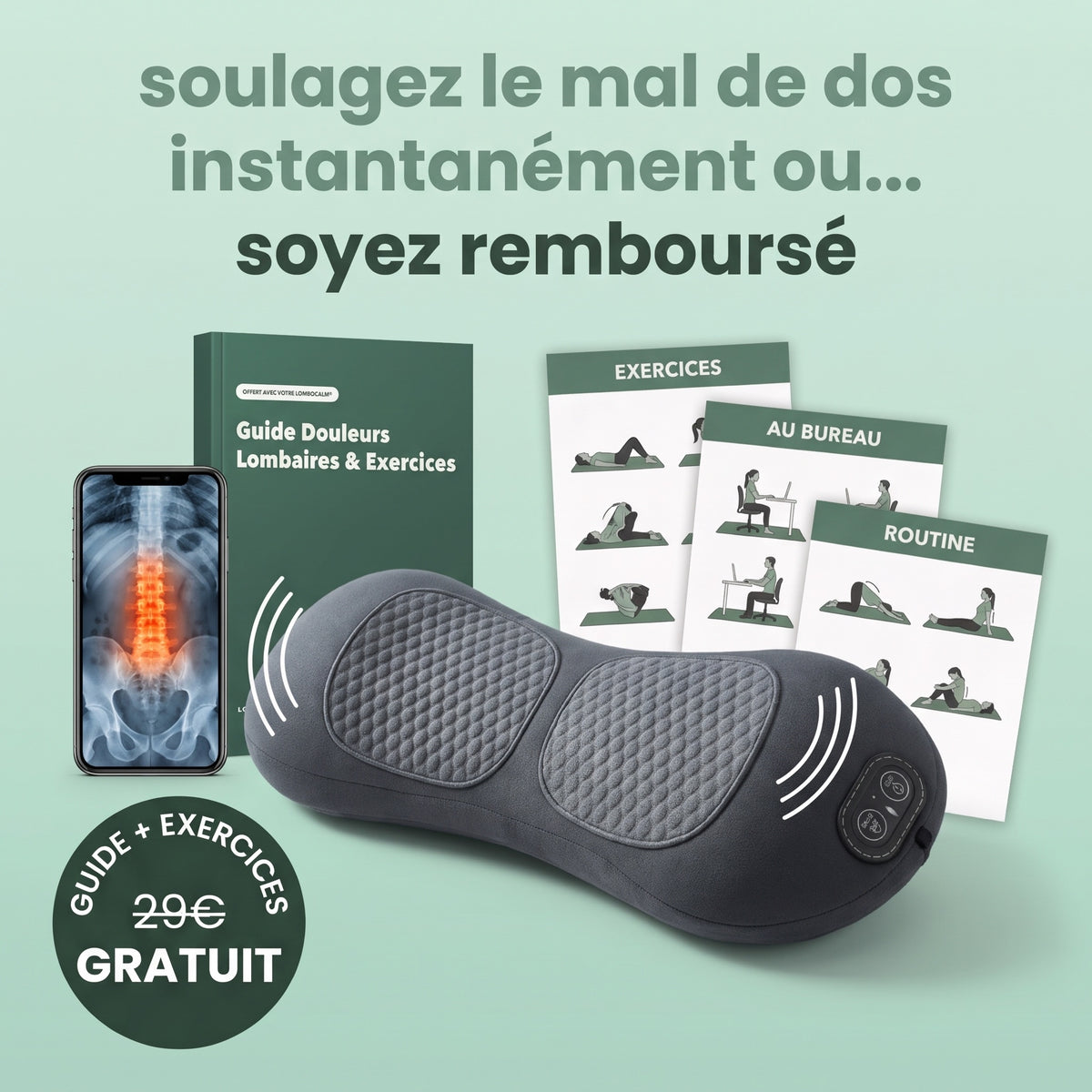 LomboCalm soulage le mal de dos ou vous êtes remboursé, guide et exercices offerts