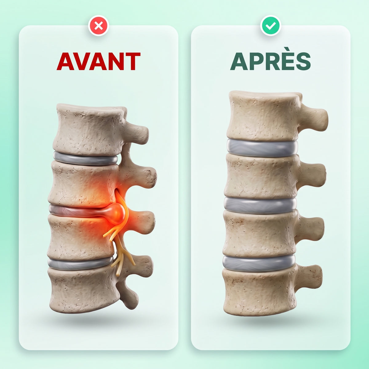 Vertèbres lombaires avant et après décompression