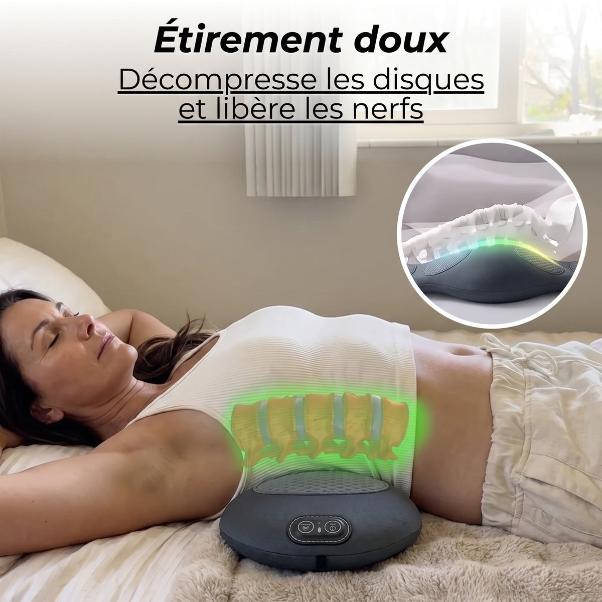 Étirement doux : LomboCalm décompresse les disques